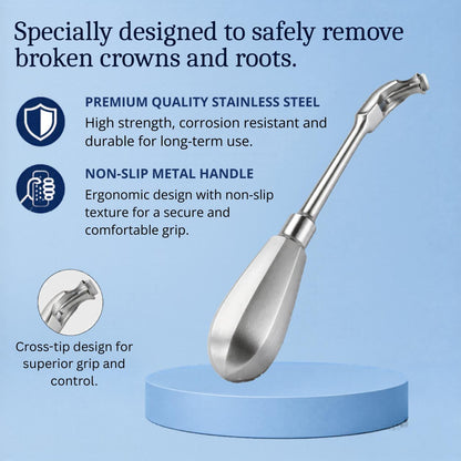 [locale:en] Dental crown and root extractor: stainless steel, non-slip handle and cross tip